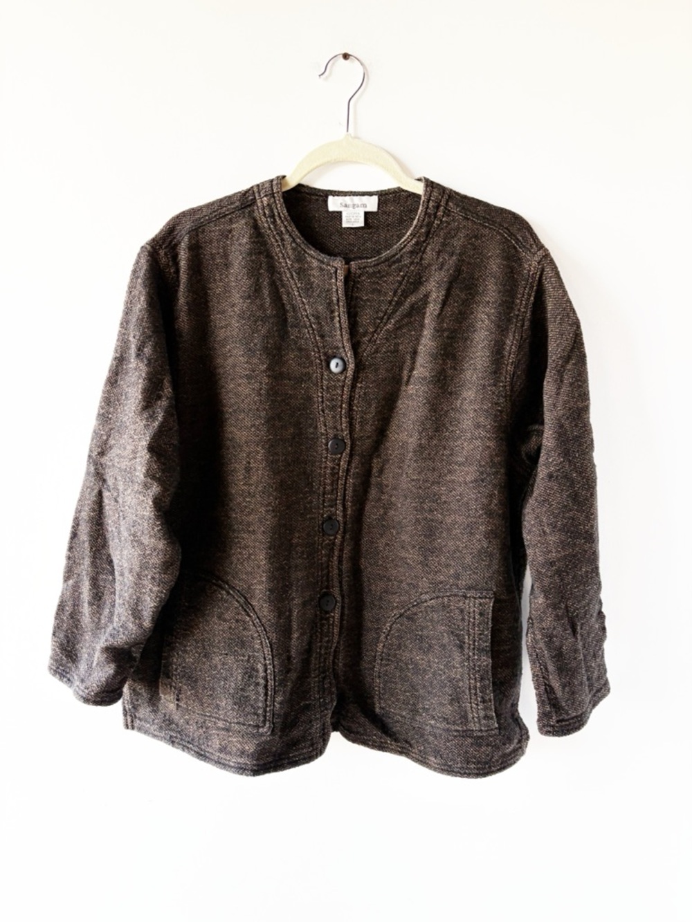 Vintage Sangam Woven Cotton Jacket Shacket Brown Button Up Layer Lagenlook Large